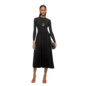 Thakoon Collective Drop Waist Midi Dress in Black Knit Size XL